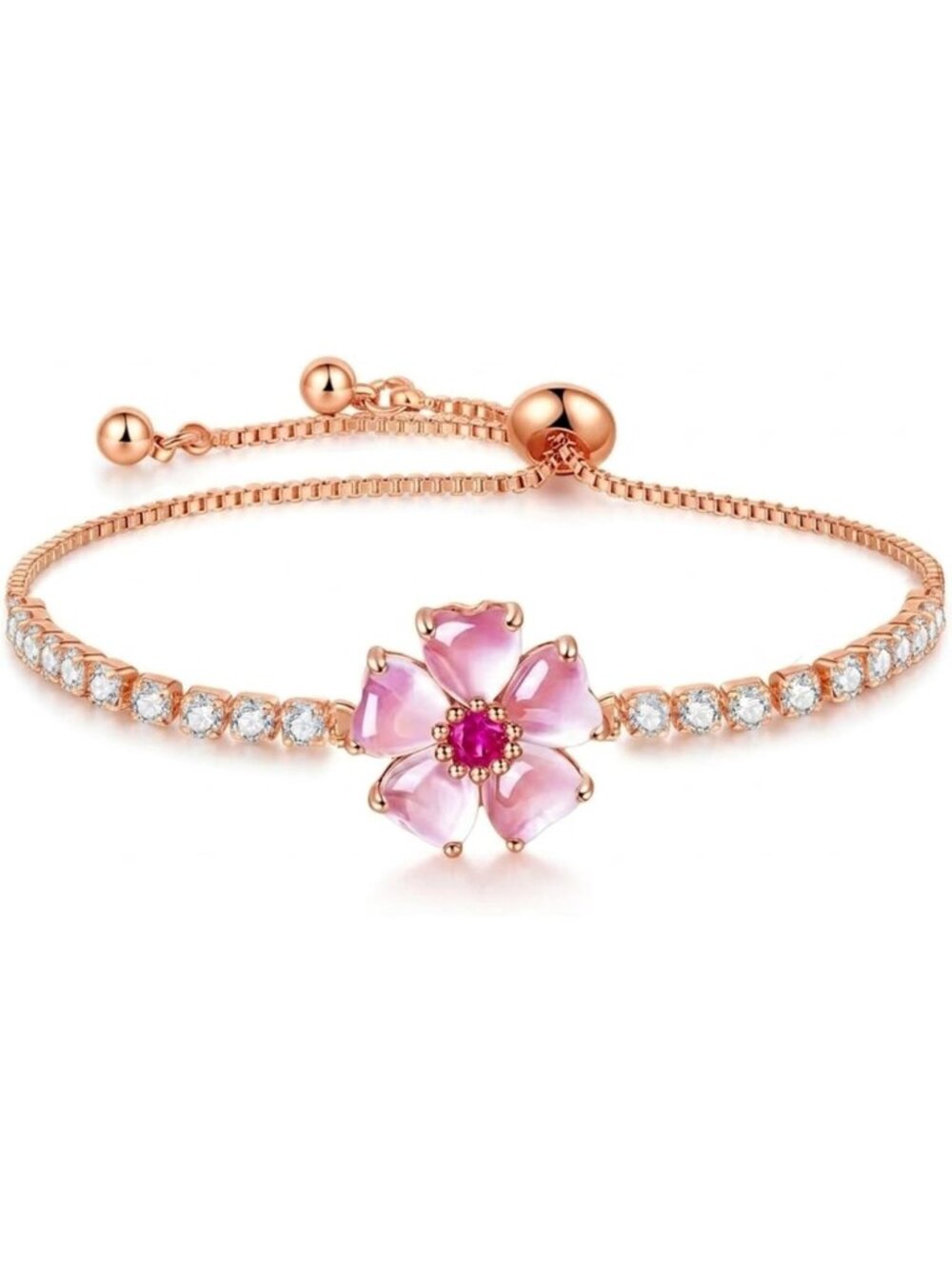 VONSSY Pink Cherry Blossom Bracelet for Women Sakura Flower Jewelry